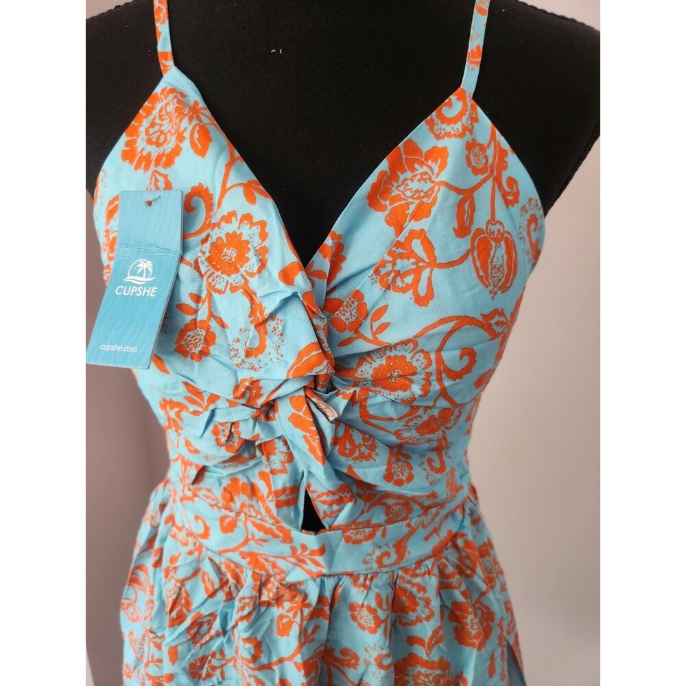 NWT CUPSHE Cutout Mini Dress Blue Orange Floral Summer Sundress Boho - Medium - Picture 6 of 8